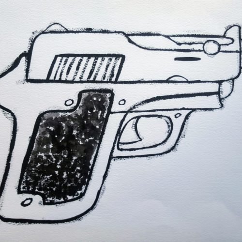 gun, pistol, sketch, drawing, firearm